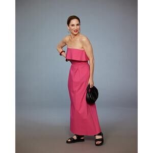 The Drop Carla Rockmore Hot Pink Stretch Poplin Sleeveless Strapless Maxi - S